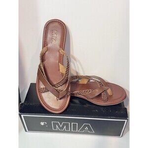 MIA Corben Cognac Braided Flat Thong Sandals Womens Size 8 NM3015‎ Brown Boho